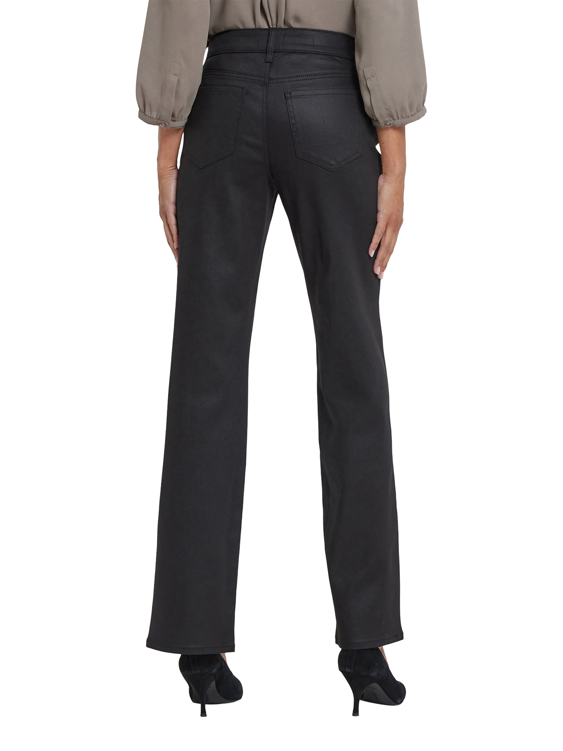 Product image 2 of 5, which shows NYDJ Marilyn Coated Front Slit Straight Jeans, Black, 4