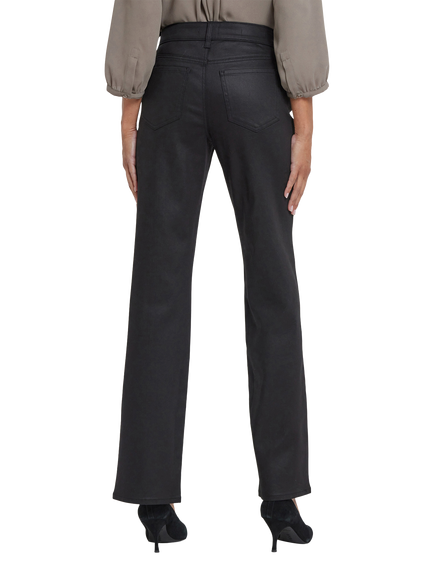 NYDJ Marilyn Coated Front Slit Straight Jeans, Black - view 2, Black