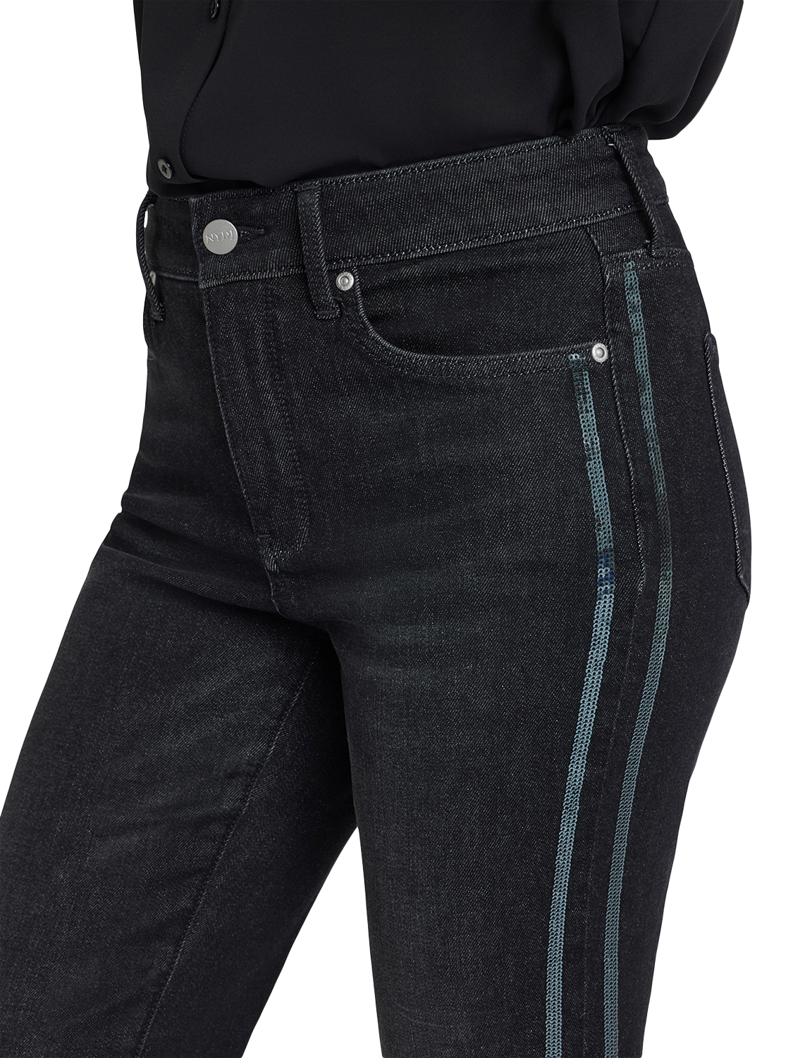 Product image 2 of 5, which shows NYDJ Marilyn Sequin Stripe Straight Jeans, French Nightfall, 4