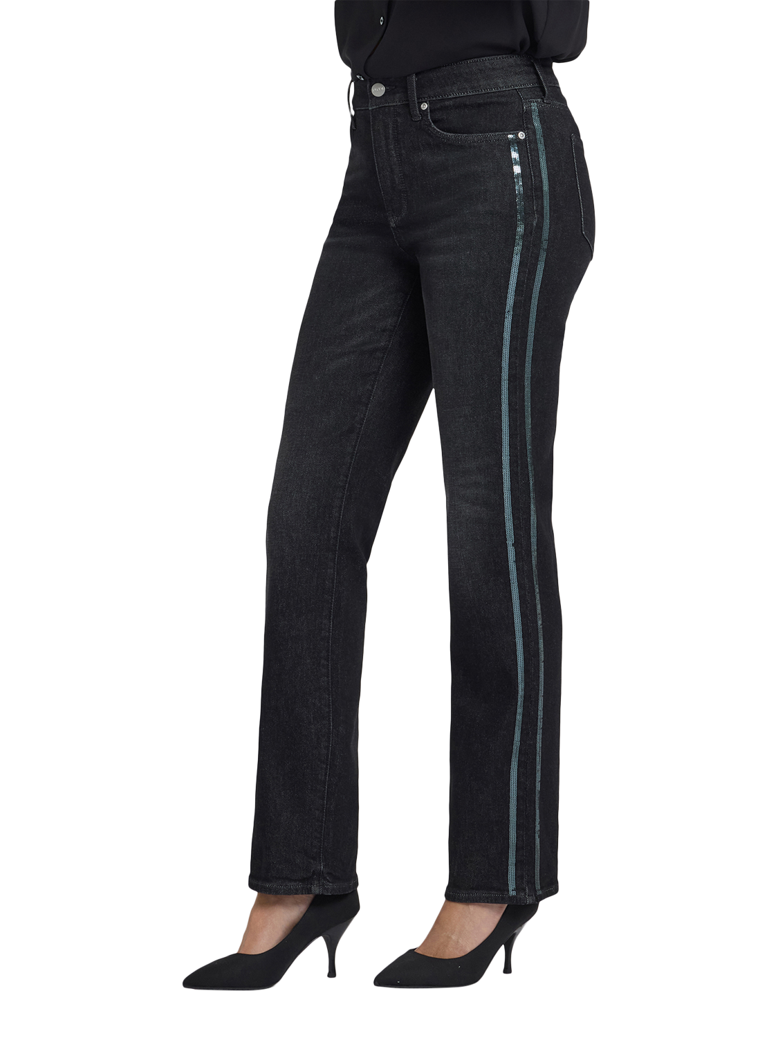 Product image 3 of 5, which shows NYDJ Marilyn Sequin Stripe Straight Jeans, French Nightfall, 4