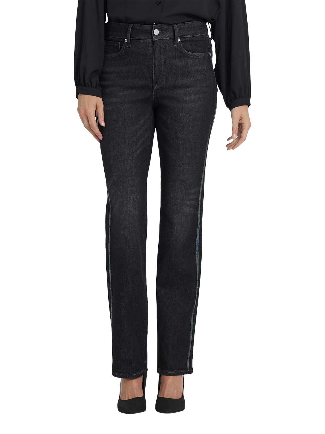 Product image 4 of 5, which shows NYDJ Marilyn Sequin Stripe Straight Jeans, French Nightfall, 4