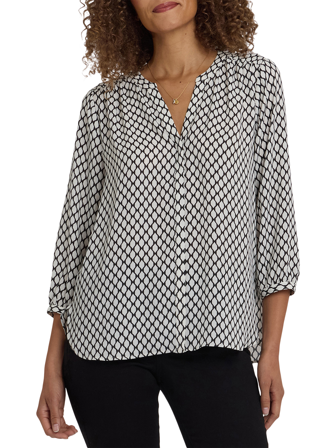Product image 1 of 5, which shows NYDJ Pintuck Blouse, Gervais Geo, XS
