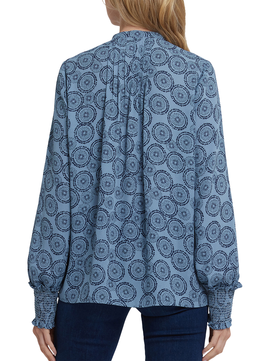 Product image 2 of 5, which shows NYDJ Floral Long Sleeve Button Neck Pleated Peasant Blouse, Rain Garden, XS