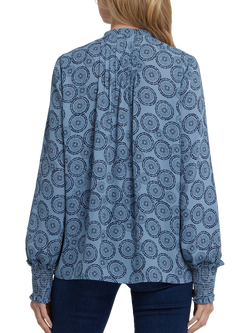 NYDJ Floral Long Sleeve Button Neck Pleated Peasant Blouse - view 2, Rain Garden