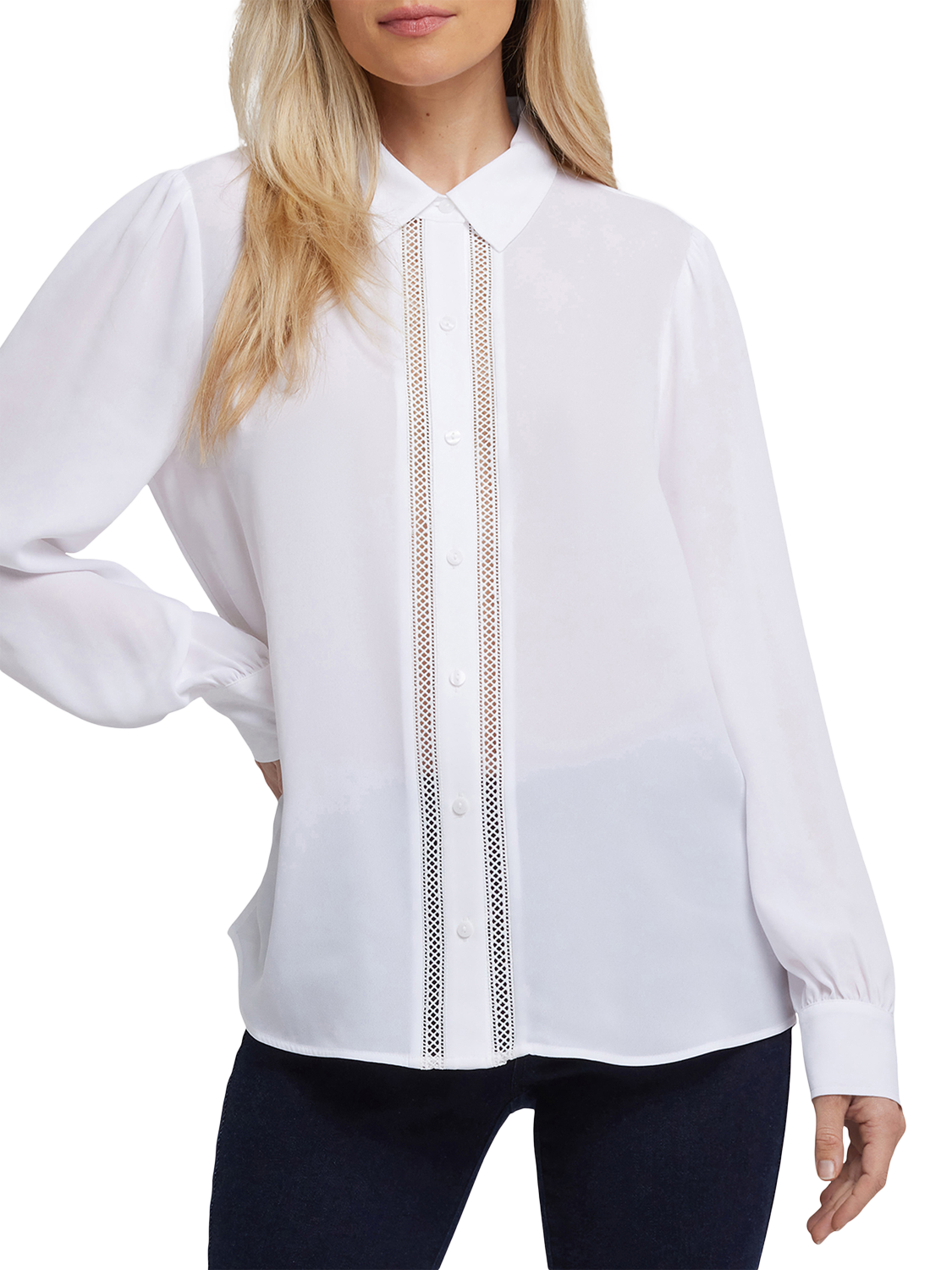 Product image 1 of 5, which shows NYDJ Tiffany Georgette Shirt, Optic White, XS