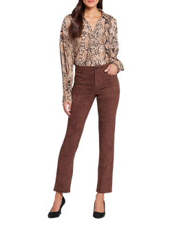 NYDJ Sheri Slim Faux Suede Trousers, Dark Chocolate