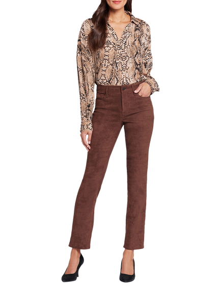 NYDJ Sheri Slim Faux Suede Trousers, Dark Chocolate