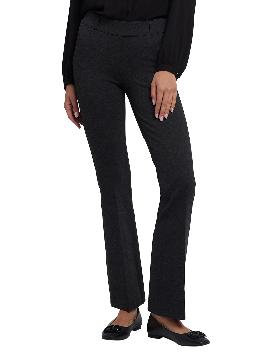 Product image 4 of 5, which shows NYDJ Pull-On Flared Trousers Sculpt-Her™ Collection, Charcoal Heather, XS