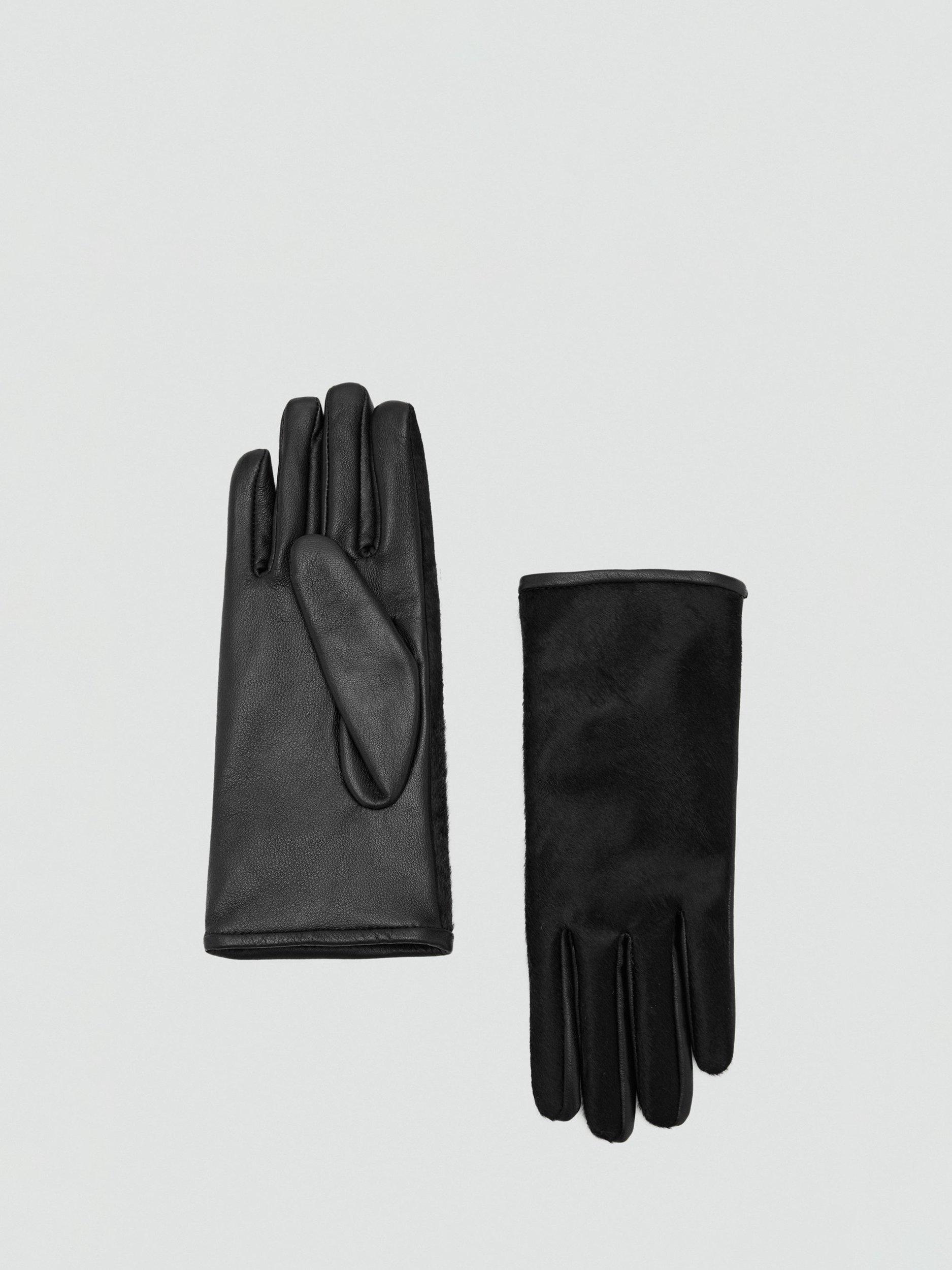 Product image 1 of 3, which shows Mango Beth Textured Leather Gloves, Black, M