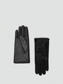 Mango Beth Textured Leather Gloves, Black, Black