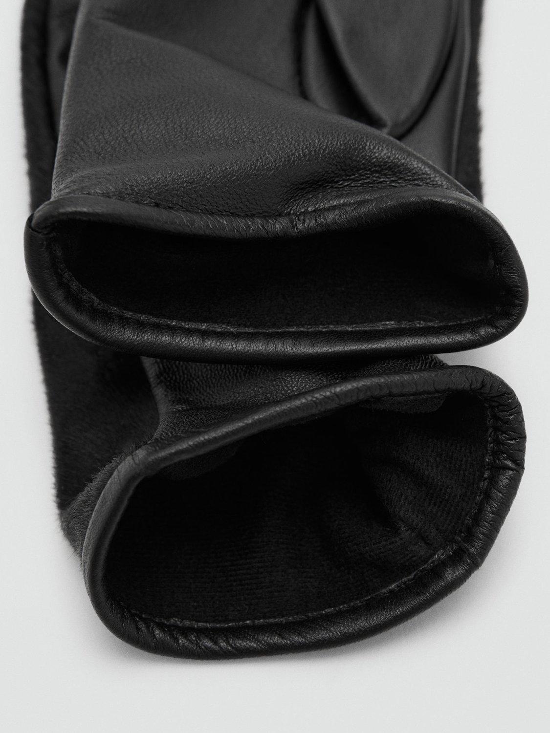 Product image 2 of 3, which shows Mango Beth Textured Leather Gloves, Black, M