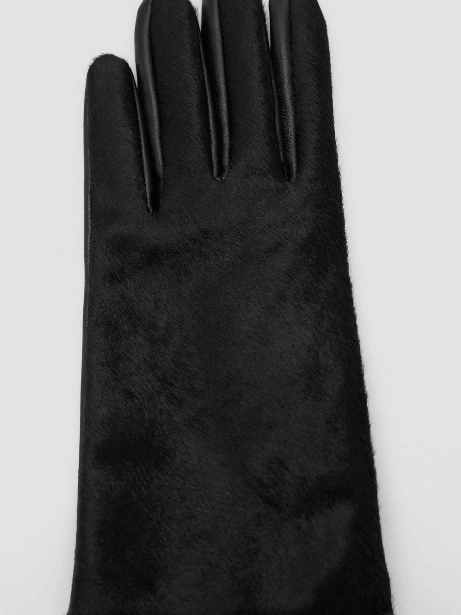 Product image 3 of 3, which shows Mango Beth Textured Leather Gloves, Black, M