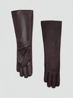 Mango Bethany Pure Leather Gloves, Dark Brown, Dark Brown