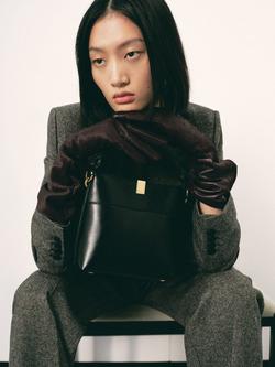 Mango Bethany Pure Leather Gloves, Dark Brown - view 2, Dark Brown