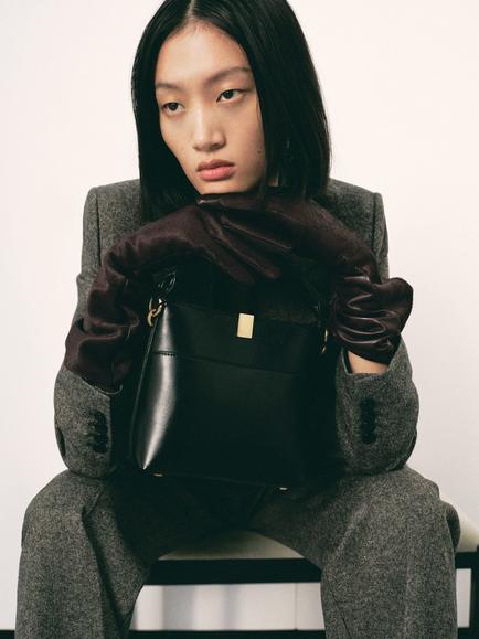 Mango Bethany Pure Leather Gloves, Dark Brown - view 2, Dark Brown