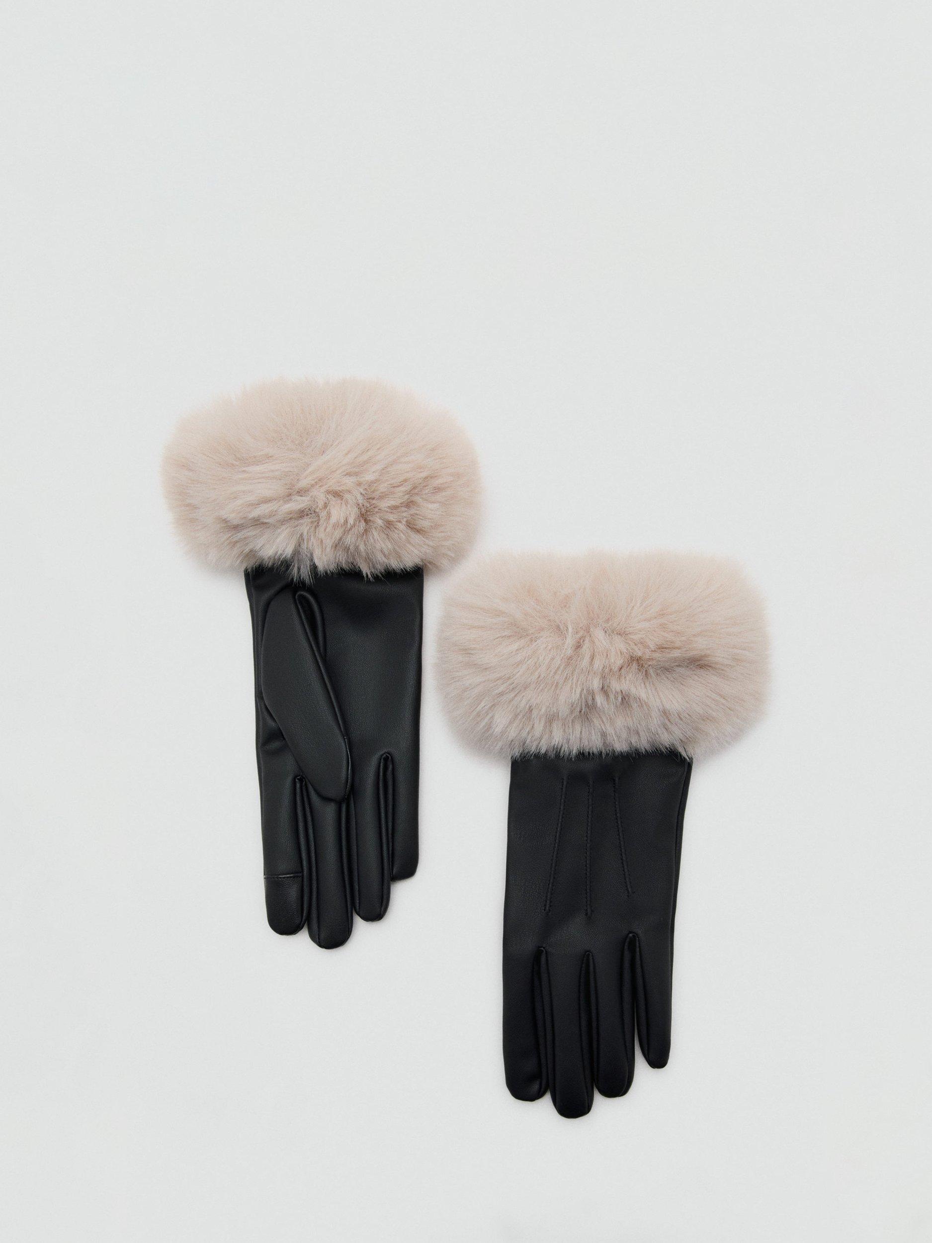 Product image 1 of 2, which shows Mango Otto Faux Fur Trim Gloves, Light Beige/Multi, M