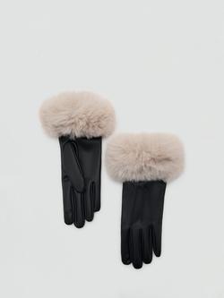 Mango Otto Faux Fur Trim Gloves, Light Beige/Multi