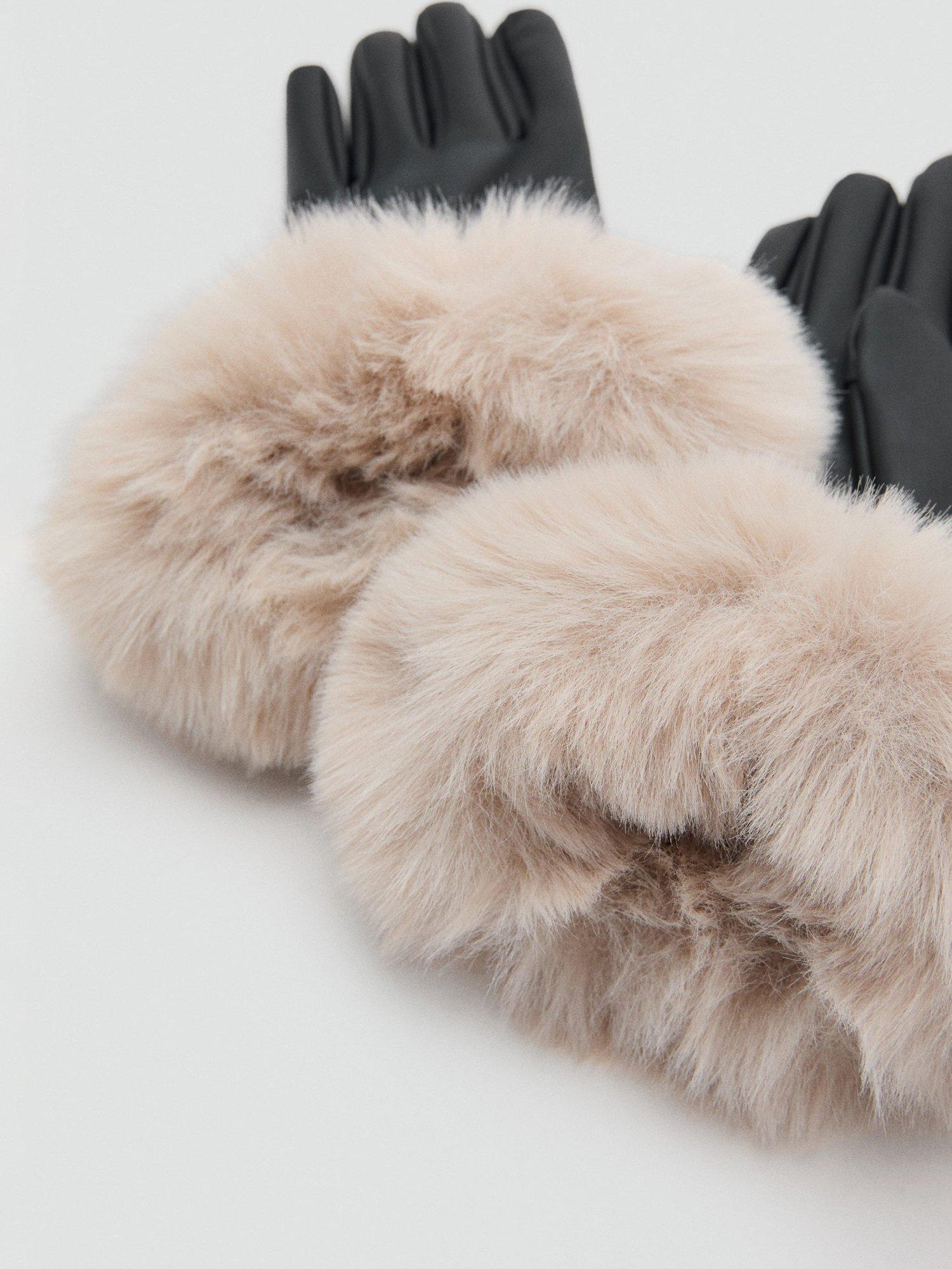 Product image 2 of 2, which shows Mango Otto Faux Fur Trim Gloves, Light Beige/Multi, M