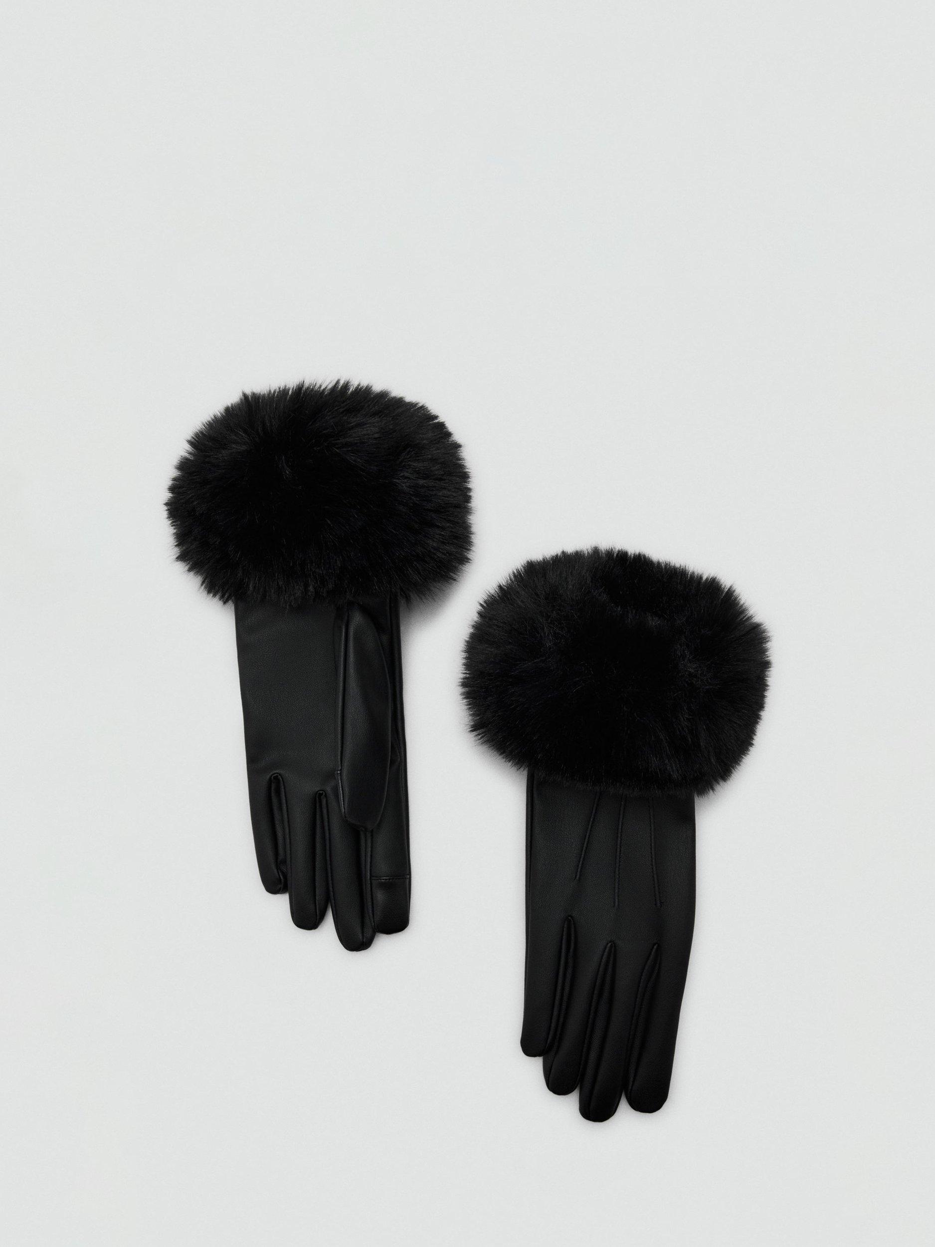 Product image 1 of 2, which shows Mango Otto Faux Fur Trim Gloves, Black, S