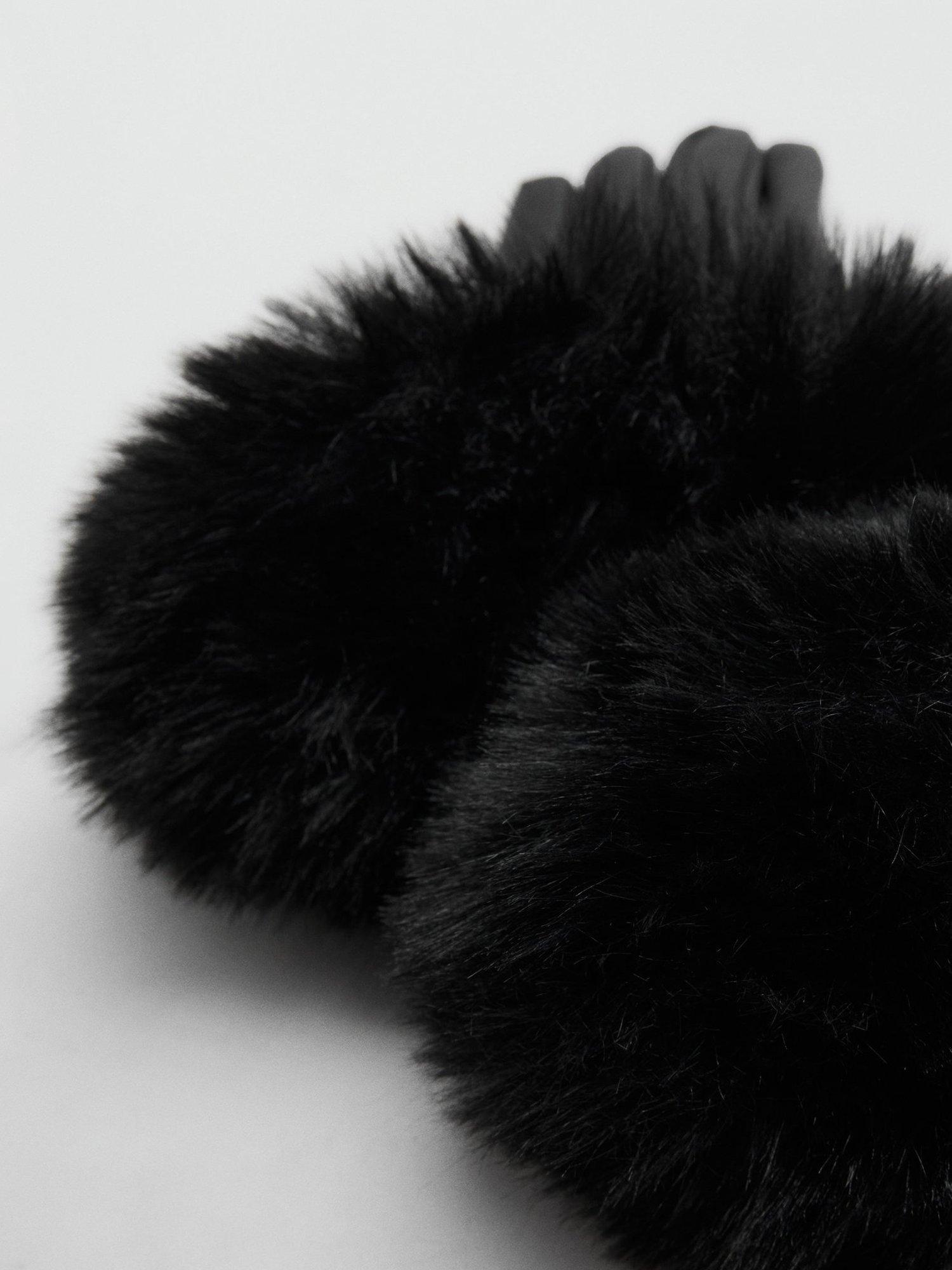 Product image 2 of 2, which shows Mango Otto Faux Fur Trim Gloves, Black, S