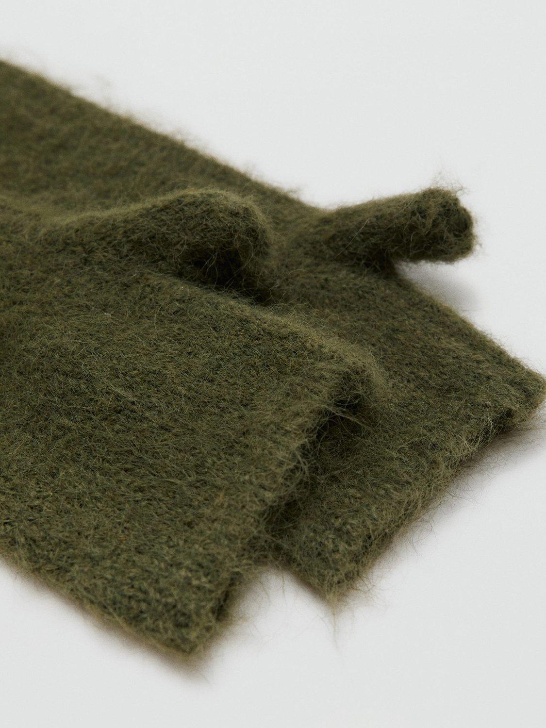 Product image 2 of 4, which shows Mango Simon Knitted Longline Fingerless Gloves, Beige/Khaki, One Size