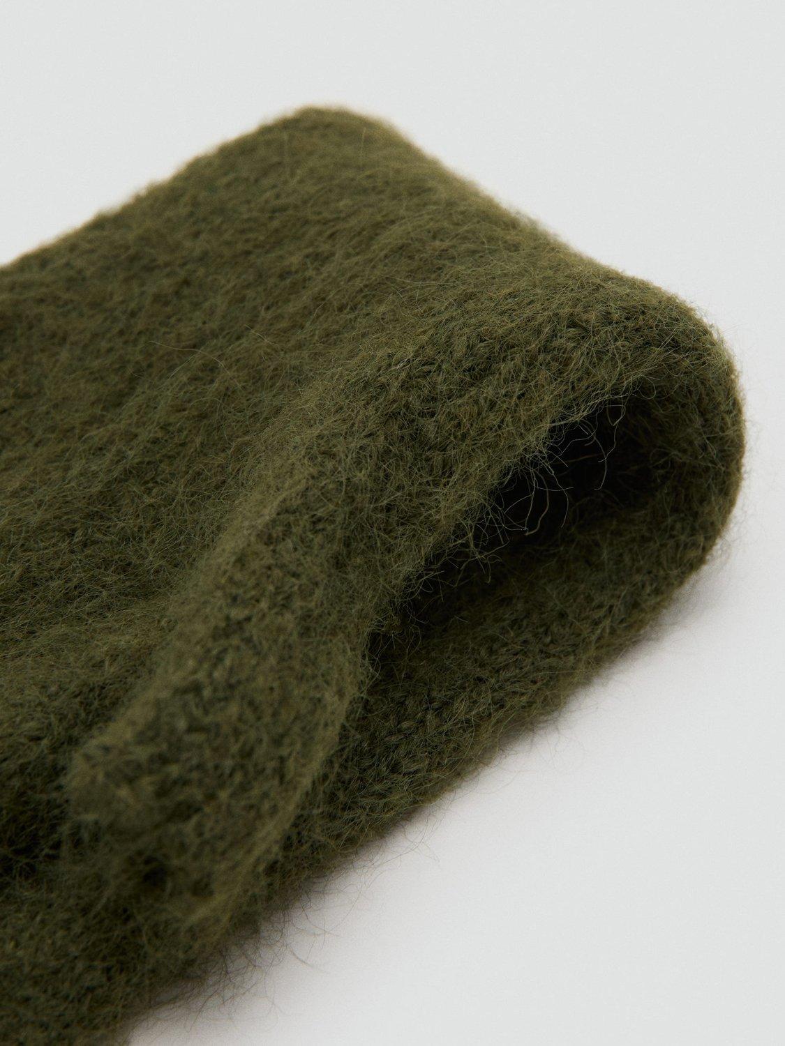 Product image 3 of 4, which shows Mango Simon Knitted Longline Fingerless Gloves, Beige/Khaki, One Size