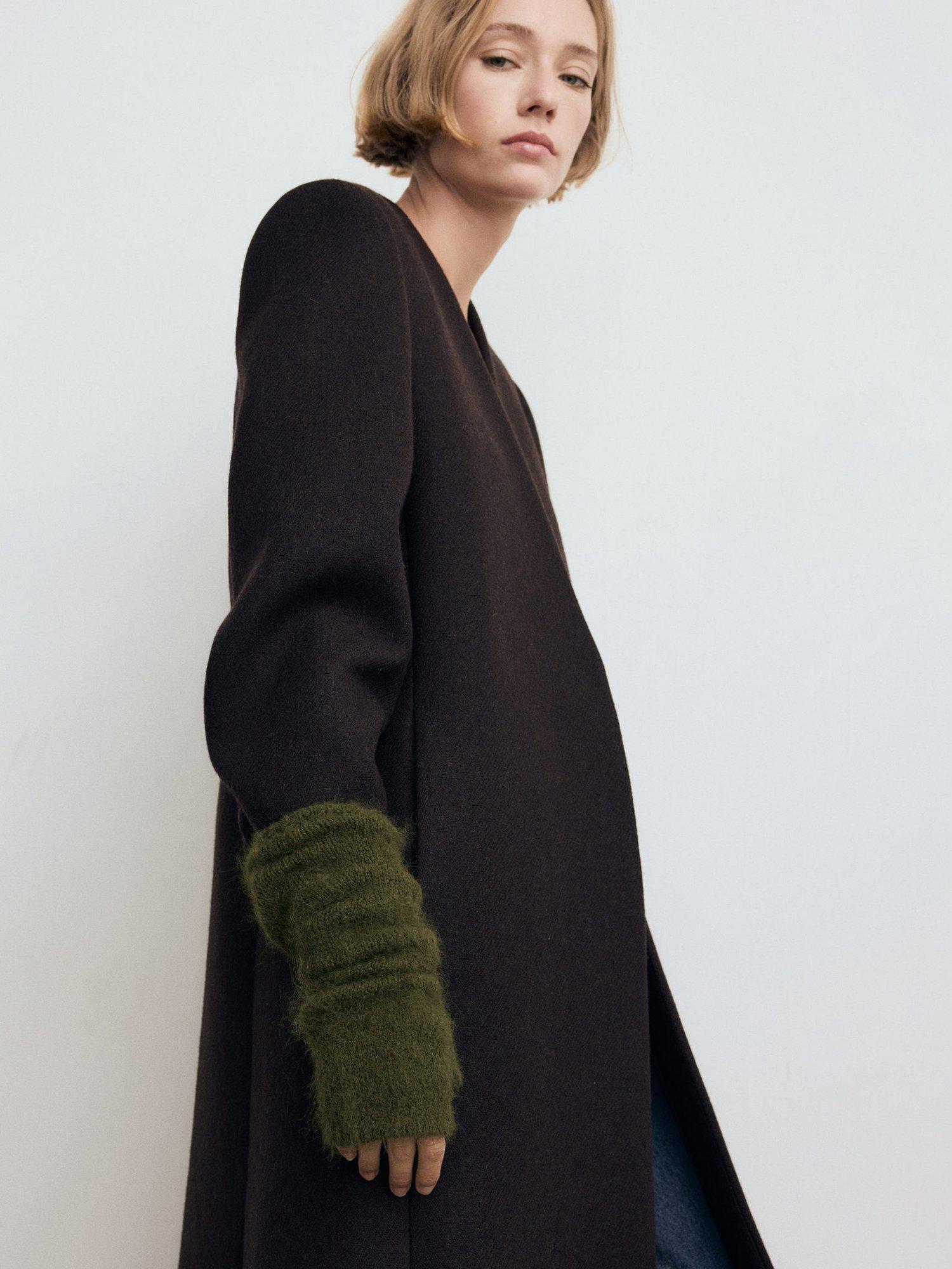 Product image 4 of 4, which shows Mango Simon Knitted Longline Fingerless Gloves, Beige/Khaki, One Size