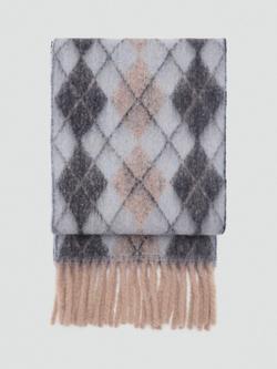 Mango Argyle Diamond Fringed Scarf, Blue, Blue