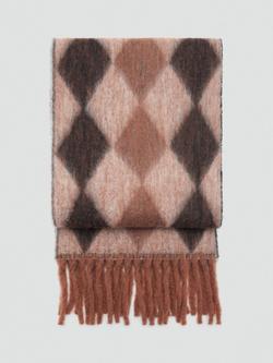 Mango Argyle Diamond Fringed Scarf, Brown, Brown