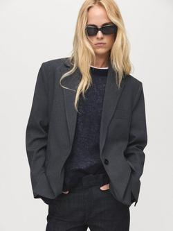 Mango Mila Single Breasted Check Blazer, Grey, Grey