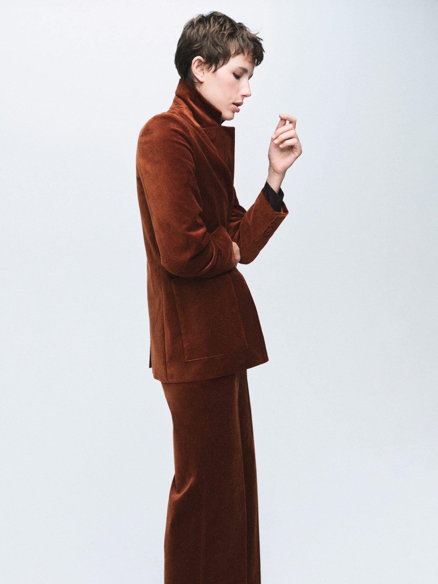 Product image 1 of 7, which shows Mango Single Button Velvet Blazer, Medium Orange, L