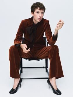 Mango Single Button Velvet Blazer, Medium Orange - view 2, Medium Orange