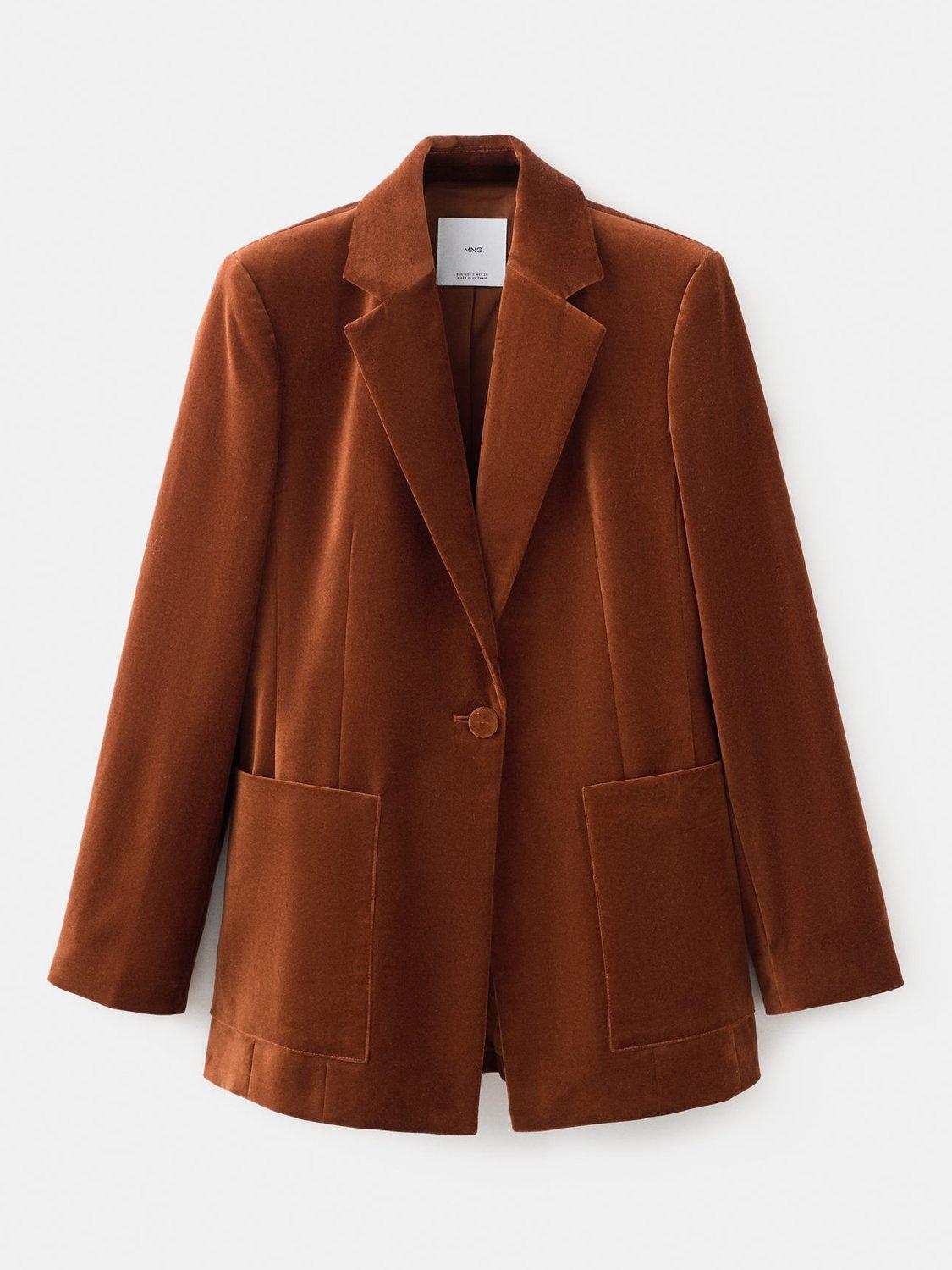 Product image 3 of 7, which shows Mango Single Button Velvet Blazer, Medium Orange, L