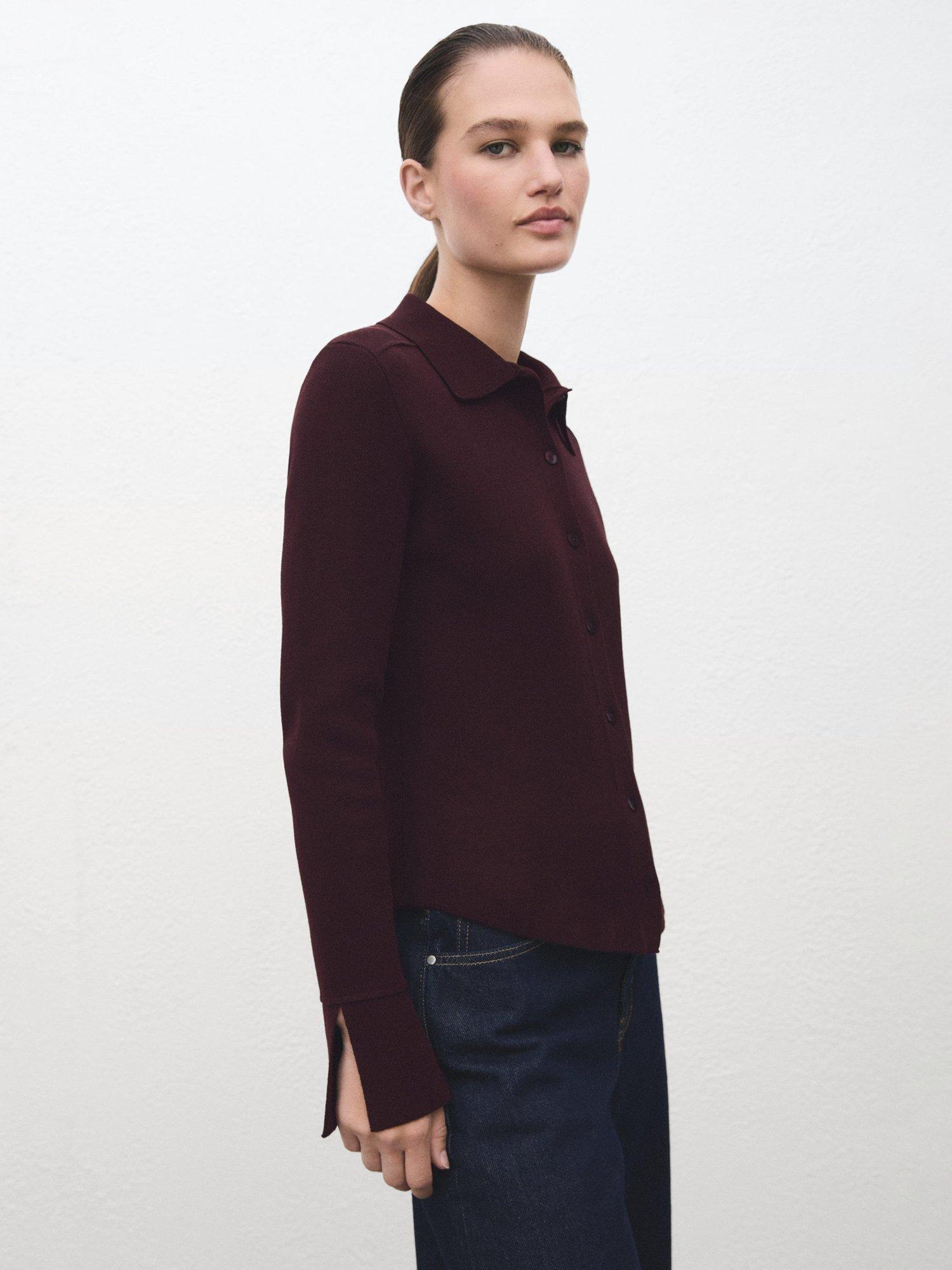 Product image 1 of 8, which shows Mango Albert Fine Knit Cardigan, Dark Red, S