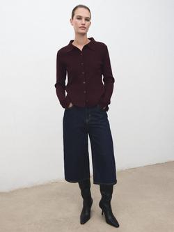 Mango Albert Fine Knit Cardigan, Dark Red - view 2, Dark Red