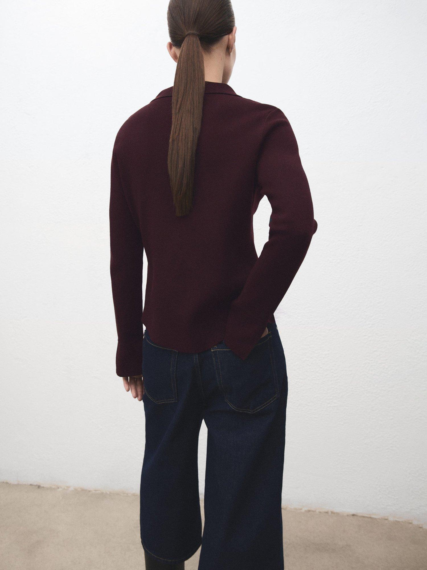 Product image 4 of 8, which shows Mango Albert Fine Knit Cardigan, Dark Red, S