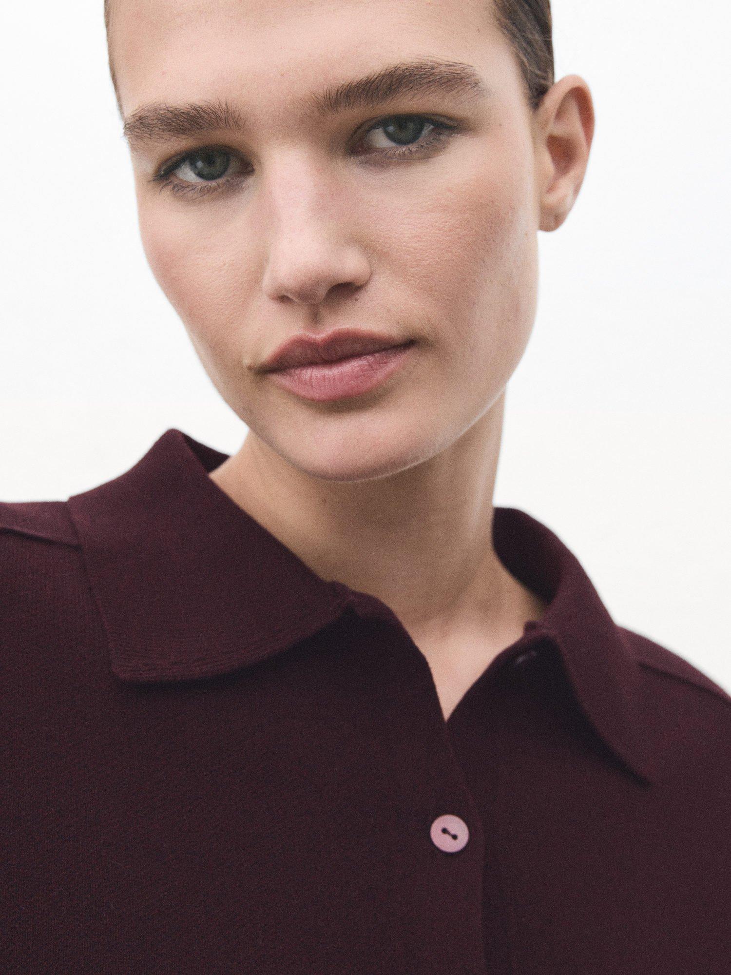 Product image 6 of 8, which shows Mango Albert Fine Knit Cardigan, Dark Red, S