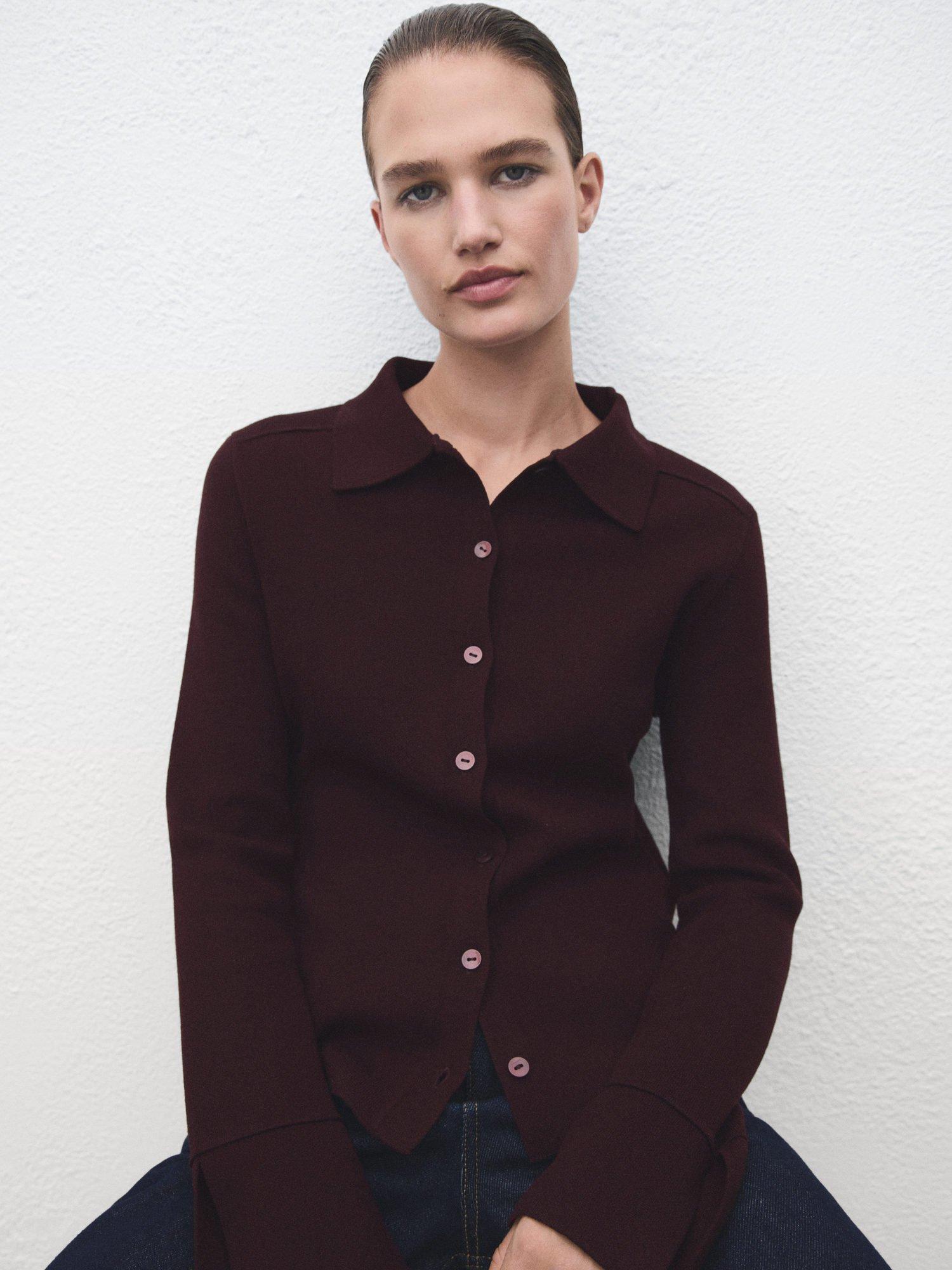 Product image 7 of 8, which shows Mango Albert Fine Knit Cardigan, Dark Red, S