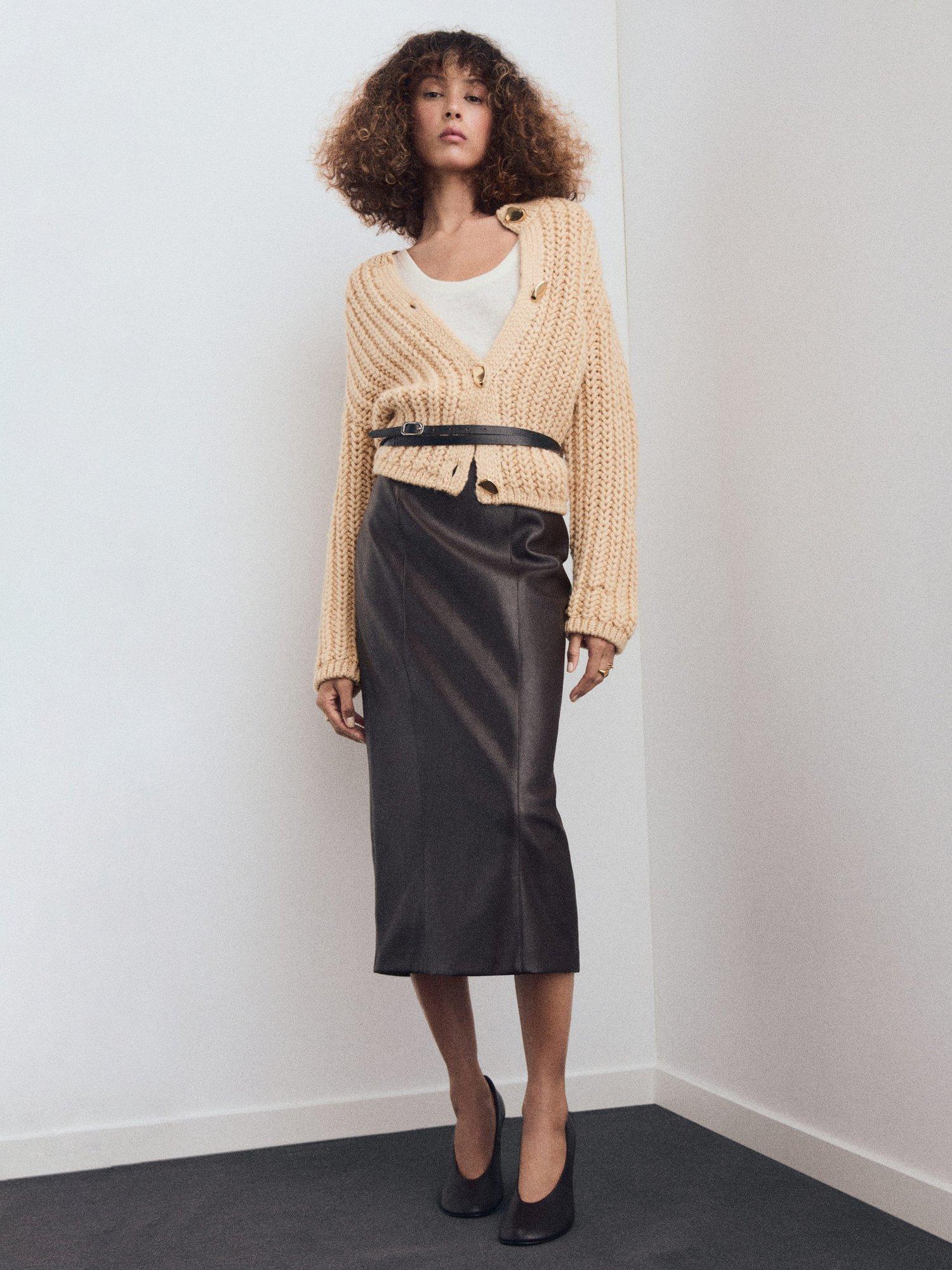 Product image 2 of 6, which shows Mango Farina Jewel Button Cardigan, Light Beige, L