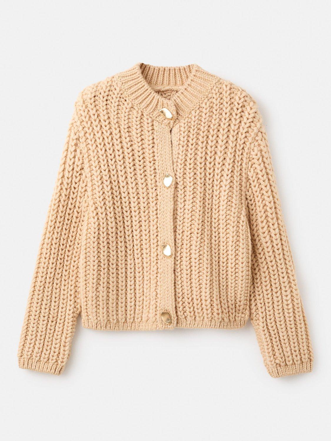 Product image 3 of 6, which shows Mango Farina Jewel Button Cardigan, Light Beige, L