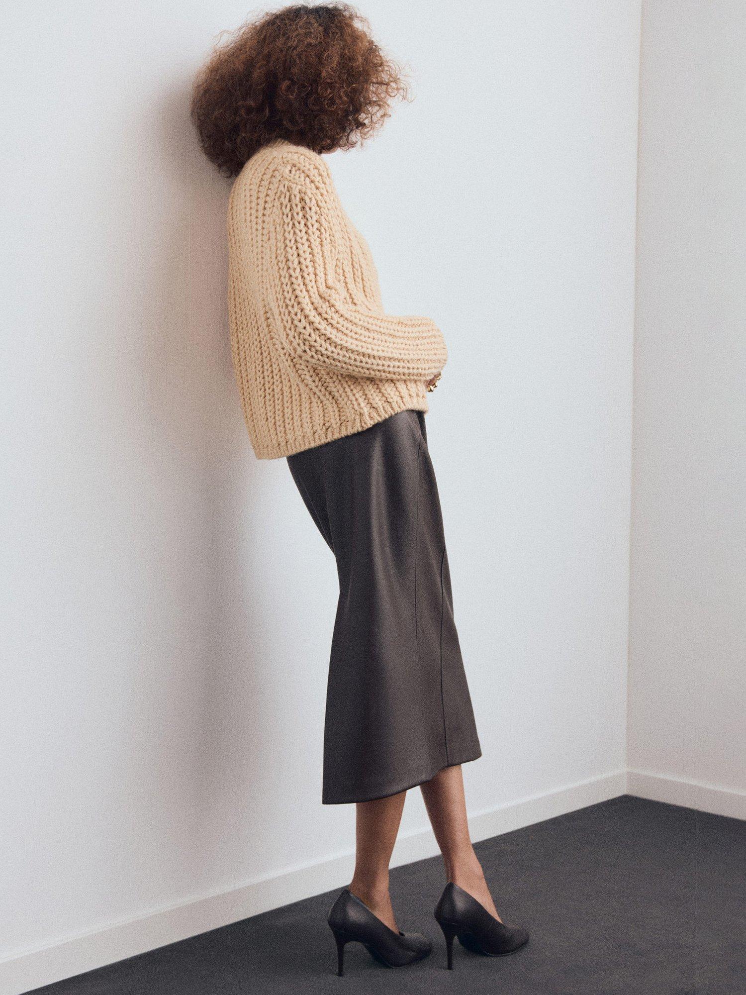 Product image 4 of 6, which shows Mango Farina Jewel Button Cardigan, Light Beige, L