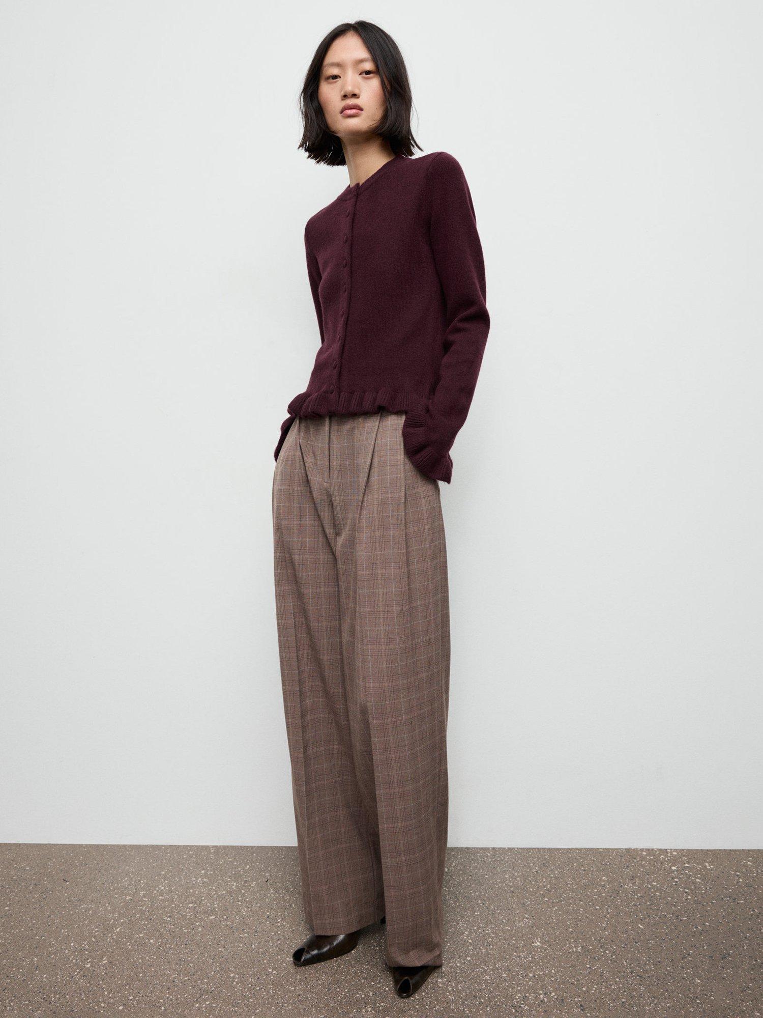 Product image 2 of 7, which shows Mango Fleur Ruffle Knit Cardigan, Dark Red, XXS