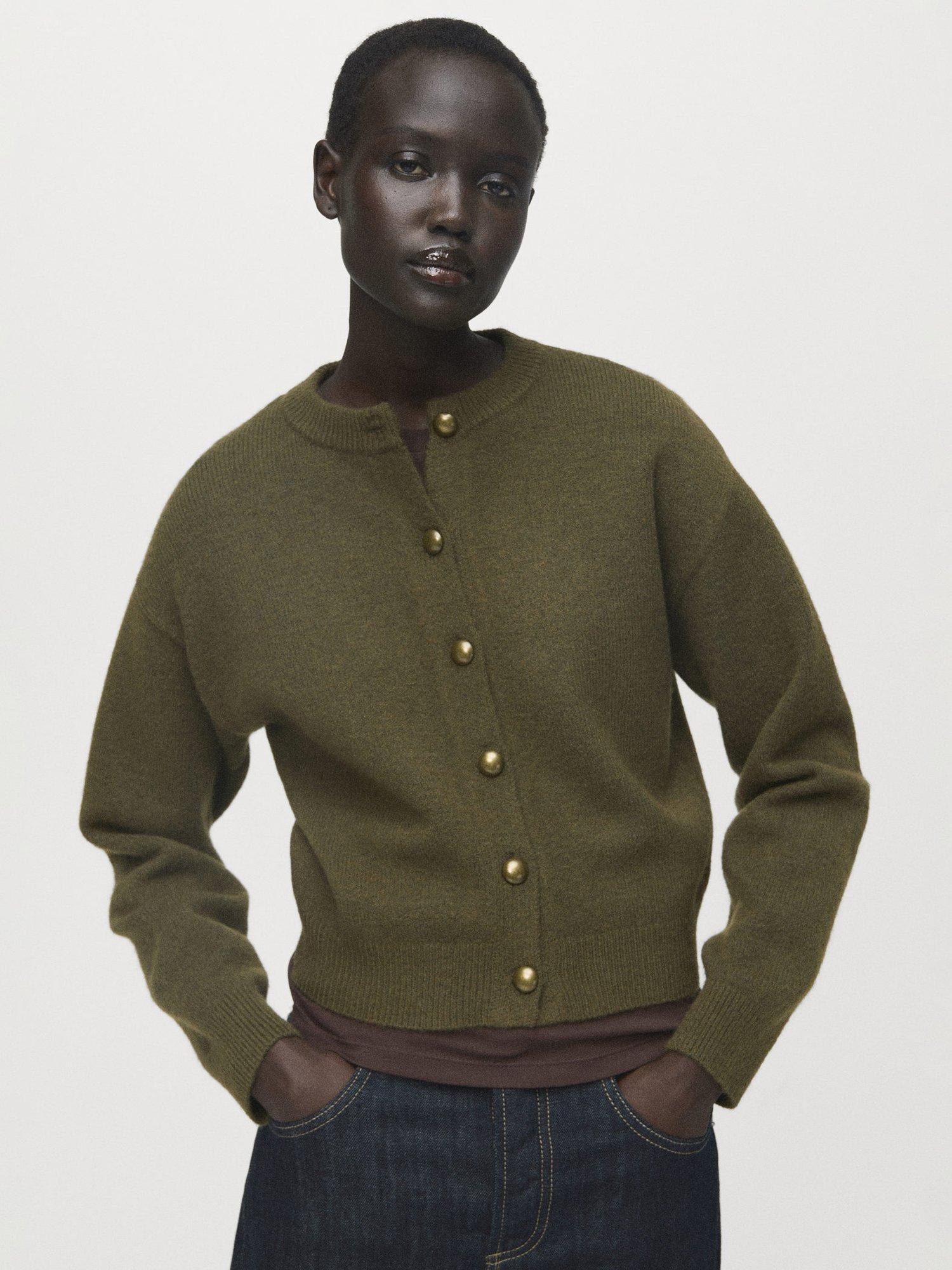 Mango Felipe Chunky Knit Cardigan, Khaki