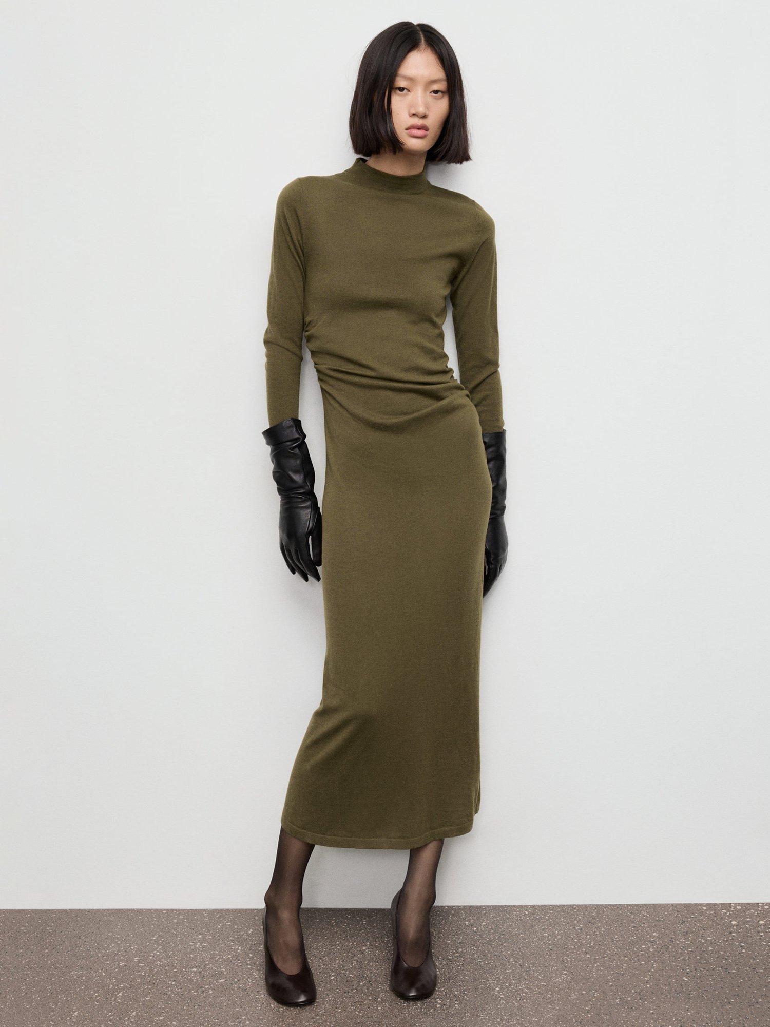 Product image 1 of 8, which shows Mango Brat Midi Dress, Beige/Khaki, 4