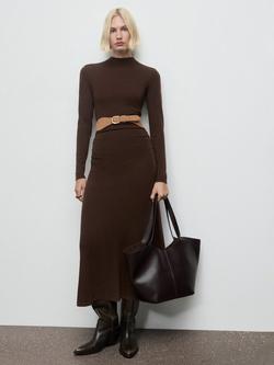Mango Brat Midi Dress, Dark Brown