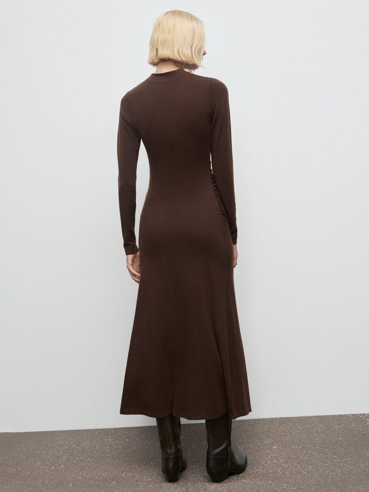 Product image 4 of 8, which shows Mango Brat Midi Dress, Dark Brown, 8