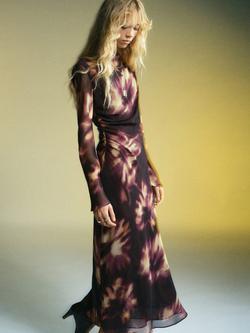 Mango Giady Tie Dye Mesh Midi Dress, Dark Red, Dark Red