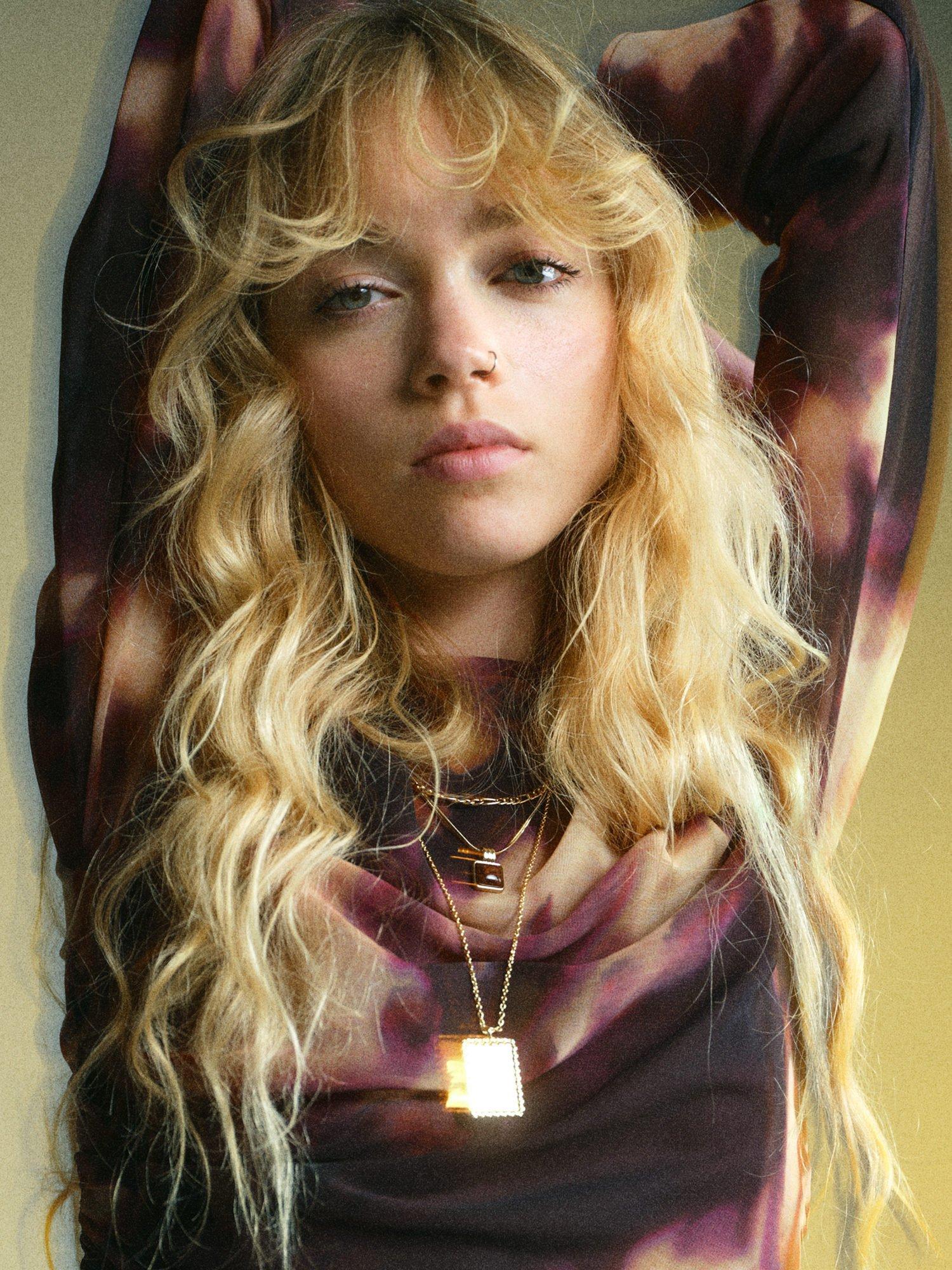 Product image 6 of 8, which shows Mango Giady Tie Dye Mesh Midi Dress, Dark Red, 8