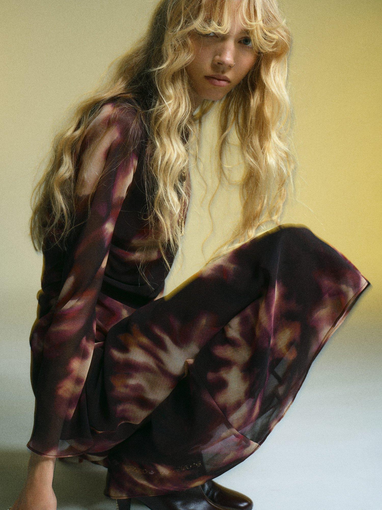 Product image 7 of 8, which shows Mango Giady Tie Dye Mesh Midi Dress, Dark Red, 8