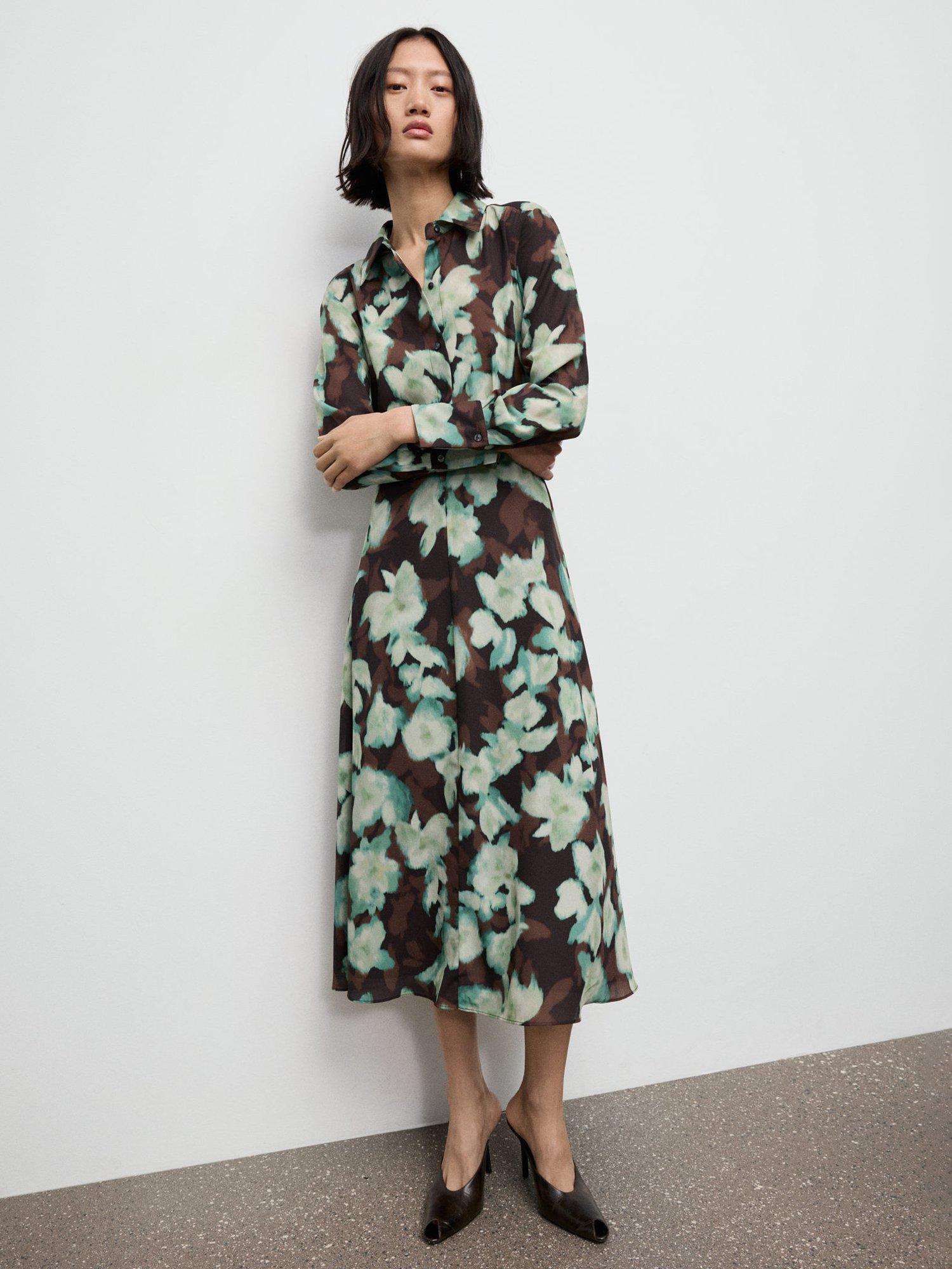 Product image 1 of 8, which shows Mango Patrick Floral Shirt Dress, Multi, 10